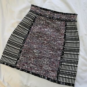 French Connection Black & Multicolor Tweed Panel Pencil Skirt
